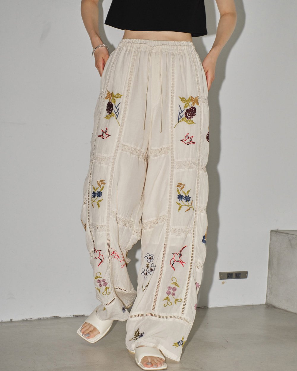 TODAYFUL トゥデイフル☆ パッチワークレースパンツ 38 ブラック