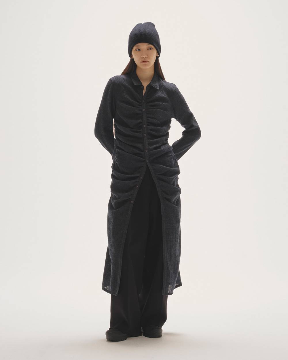 Wool Gather Shirtsdress Wool Gather Shirtsdress,ウールギャザーシャツドレス,12520314,ウールシャツドレス,シャツドレス,ギャザードレス,ウールドレス,ワンピース,ロングドレス,todayful,トゥデイフル,lifes,ライフズ,25aw,吉田怜香