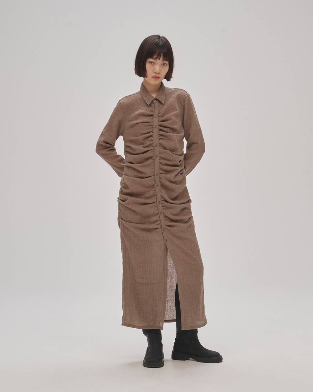 Wool Gather Shirtsdress Wool Gather Shirtsdress,ウールギャザーシャツドレス,12520314,ウールシャツドレス,シャツドレス,ギャザードレス,ウールドレス,ワンピース,ロングドレス,todayful,トゥデイフル,lifes,ライフズ,25aw,吉田怜香