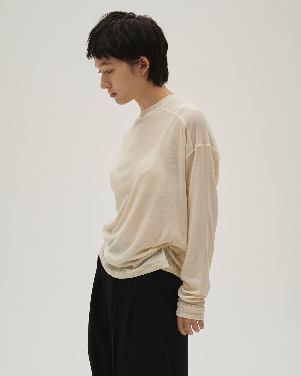 Hightwist Gauze Long T-shirts Hightwist Gauze Long T-shirt,ハイツイストガーゼロングTシャツ,12610620,カットソー,ロンT,ガーゼトップ,ハイウエストトップ,長袖Tシャツ,シアートップ,todayful,トゥデイフル,lifes,吉田怜香,26ss