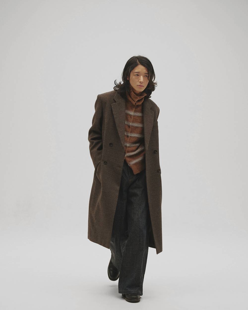 Wool 100% - Coat Woolen Chester VAGTON ダークブラウン 36 Coat Chester 100% Wool 完売品 Double Jacket Breasted ジャケット・アウター
